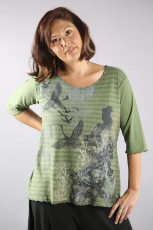 1238 Striped Light Weight Cotton Tee Seaweed-P