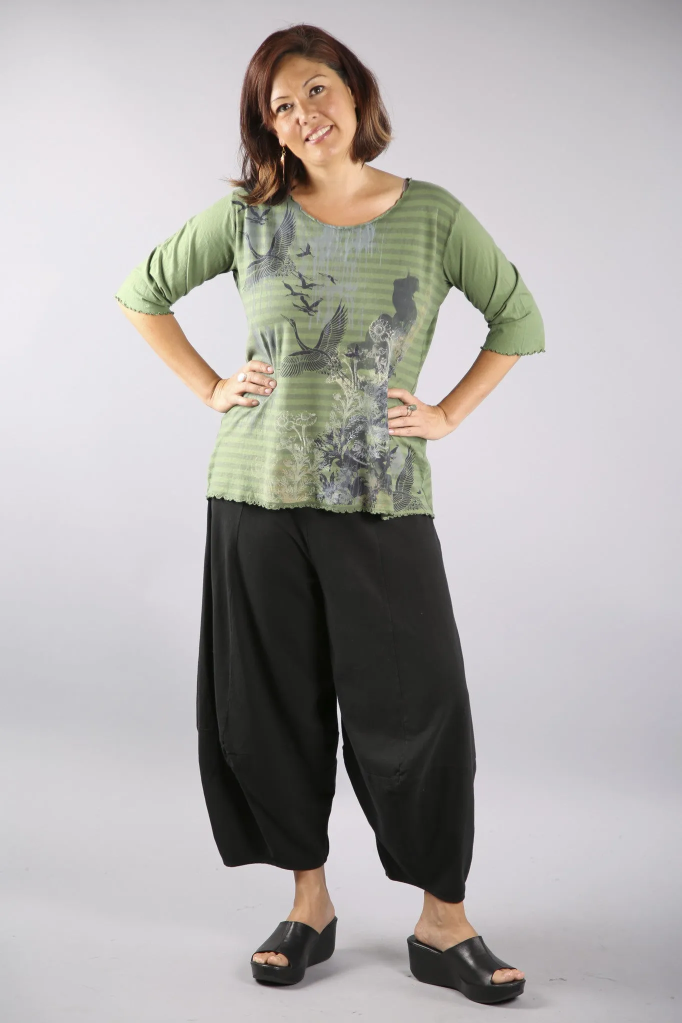 1238 Striped Light Weight Cotton Tee Seaweed-P
