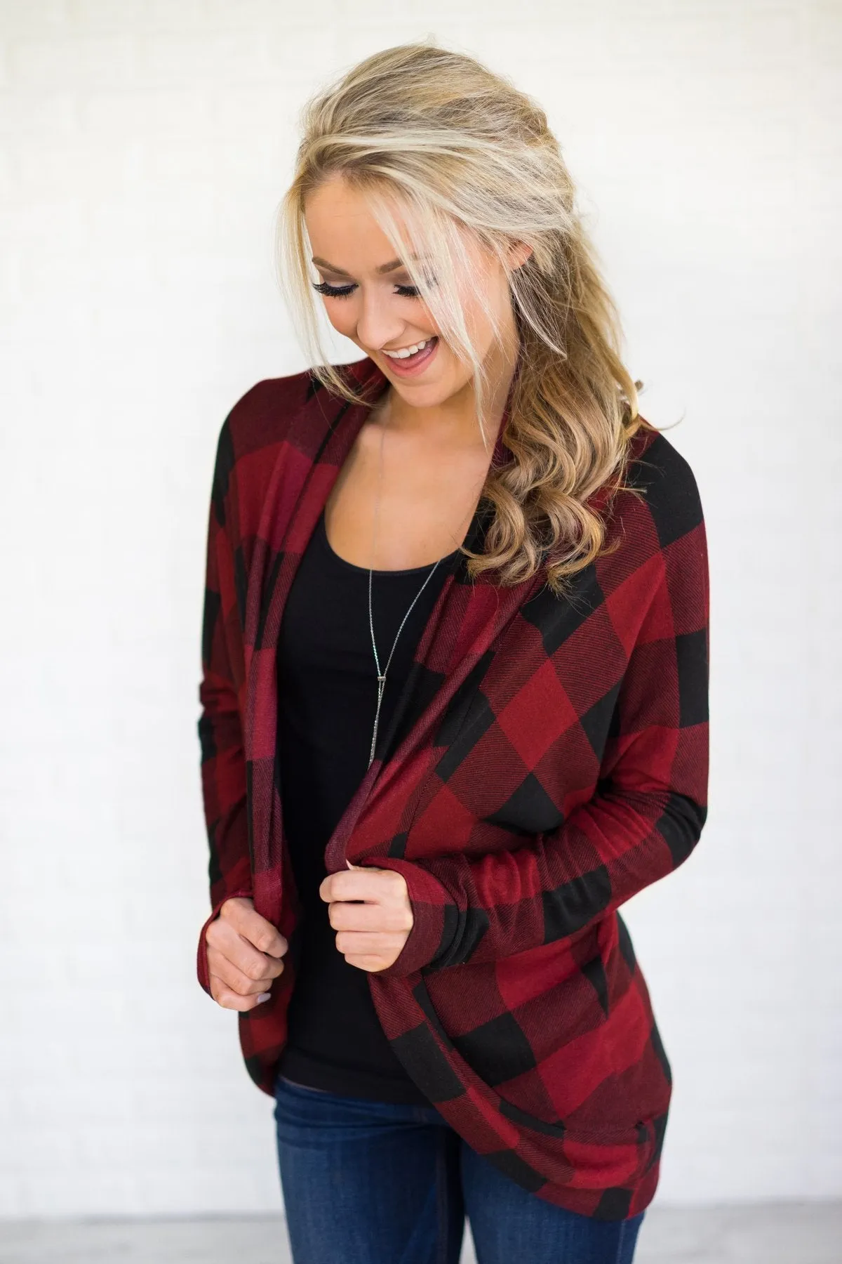 All For You Red Checkered Cardigan