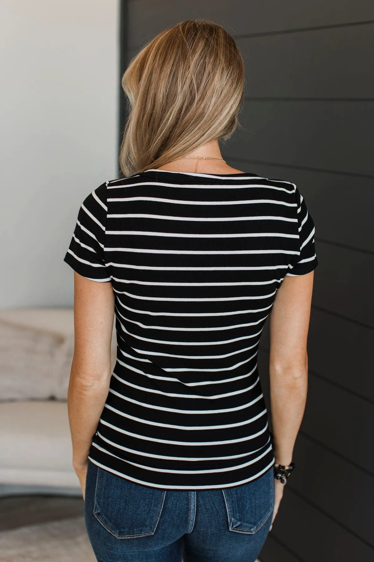 At The Top Striped Top- Black & White