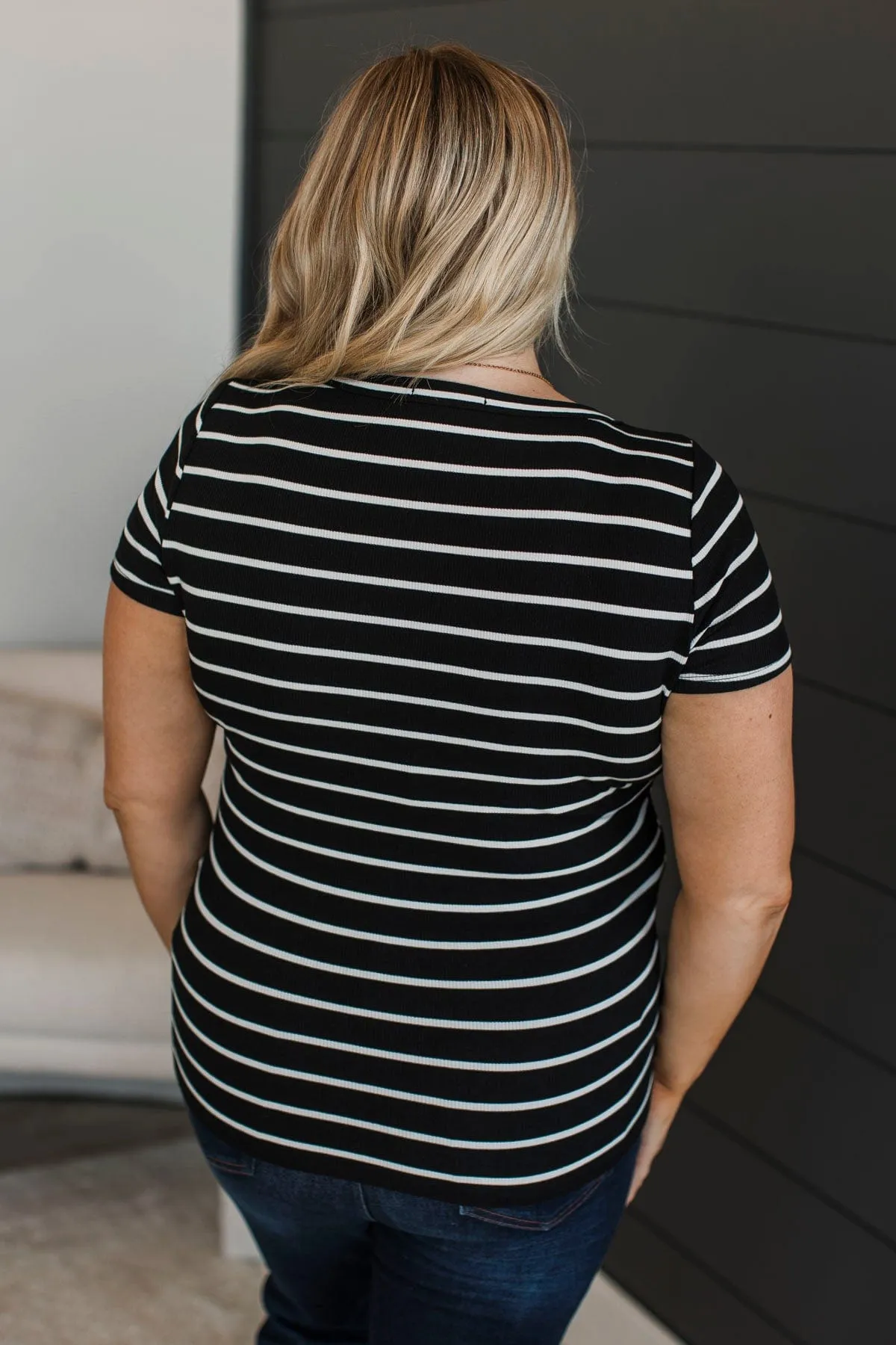 At The Top Striped Top- Black & White