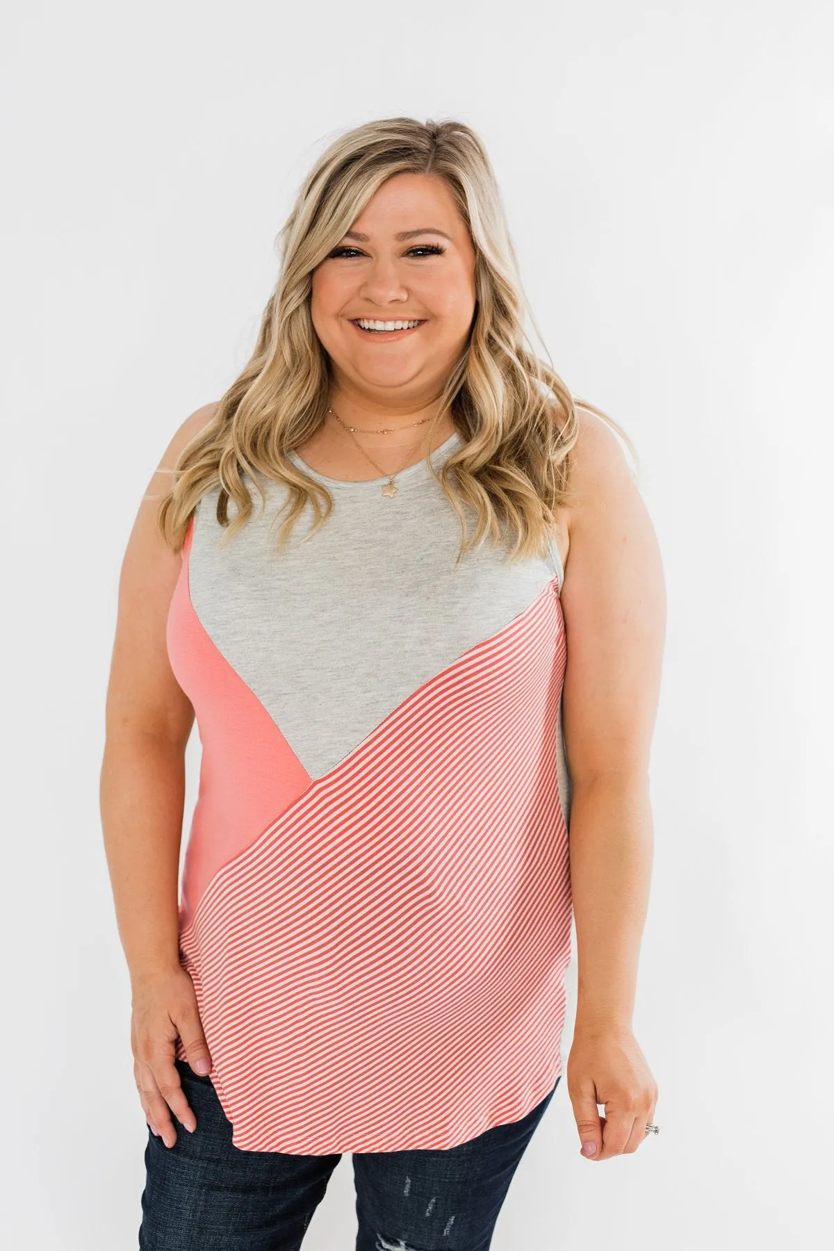 Be Somebody Color Block Tank Top- Grey & Coral