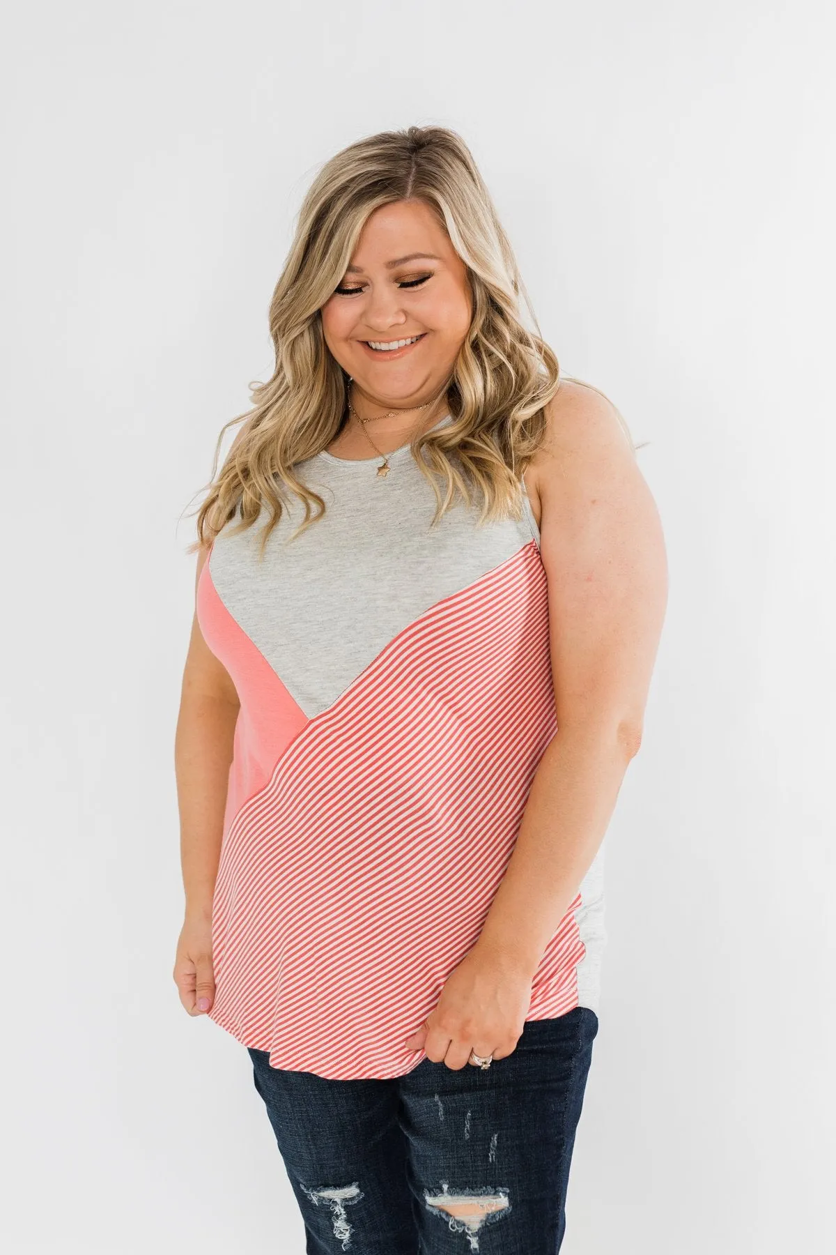 Be Somebody Color Block Tank Top- Grey & Coral