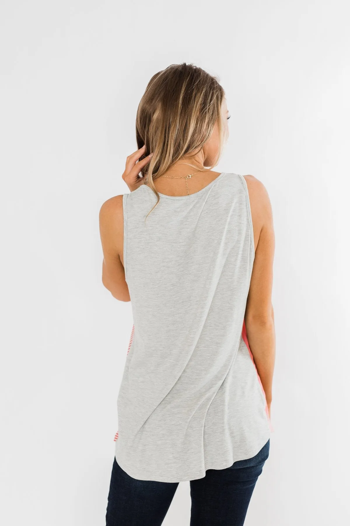 Be Somebody Color Block Tank Top- Grey & Coral