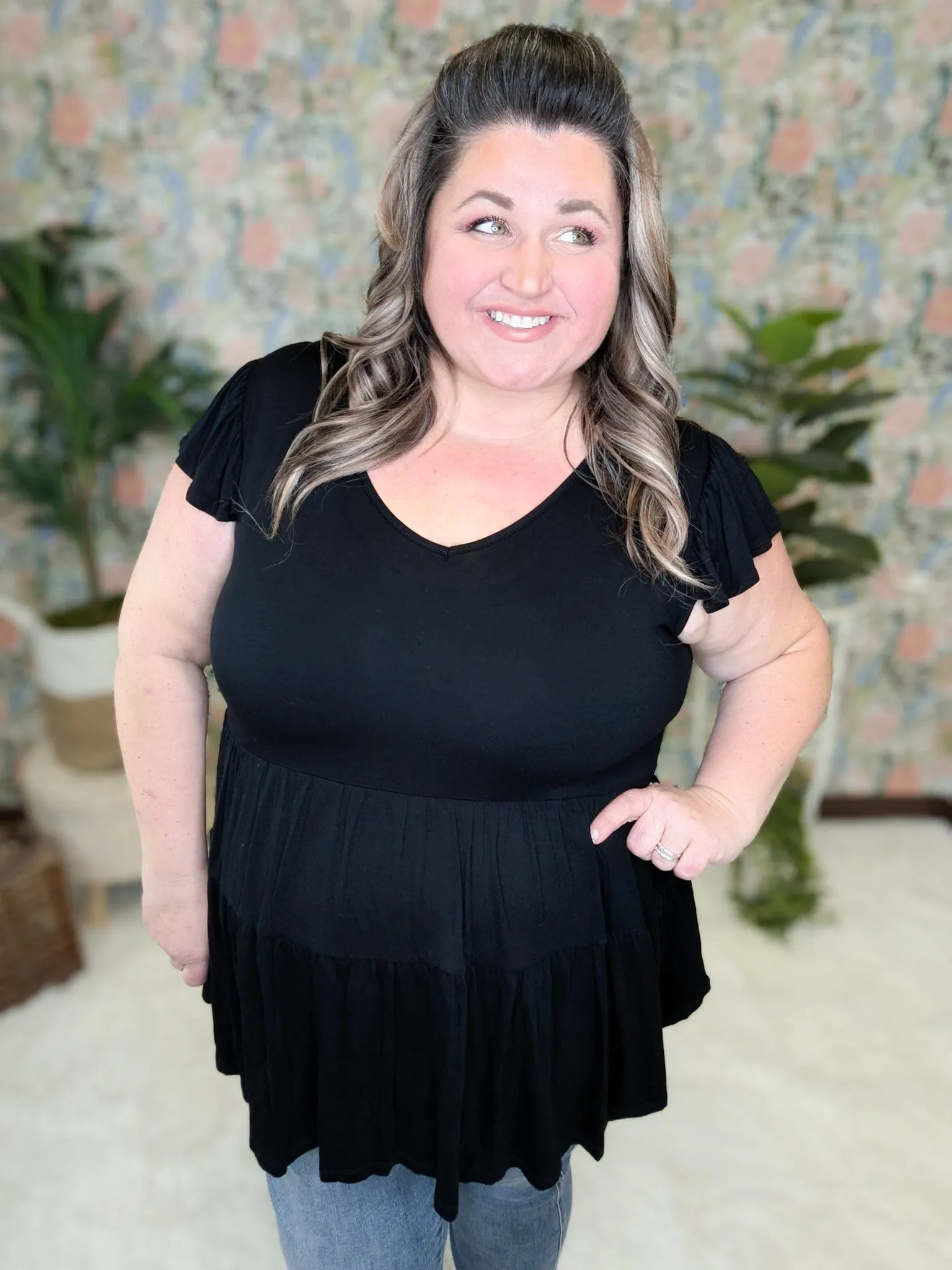 Cove Double Tiered Vneck Tee w/Flutter Sleeve (3 colors)