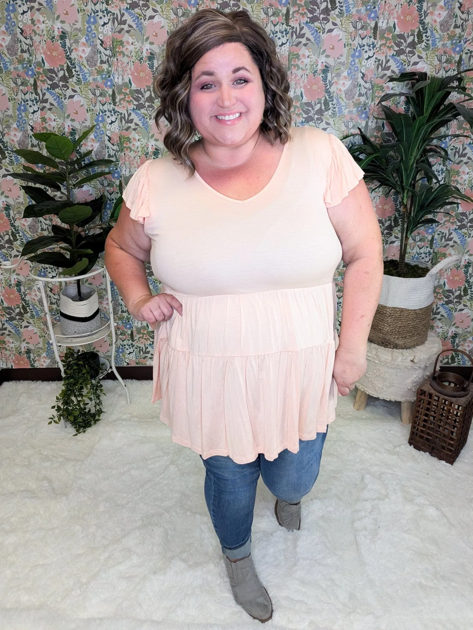 Cove Double Tiered Vneck Tee w/Flutter Sleeve (3 colors)