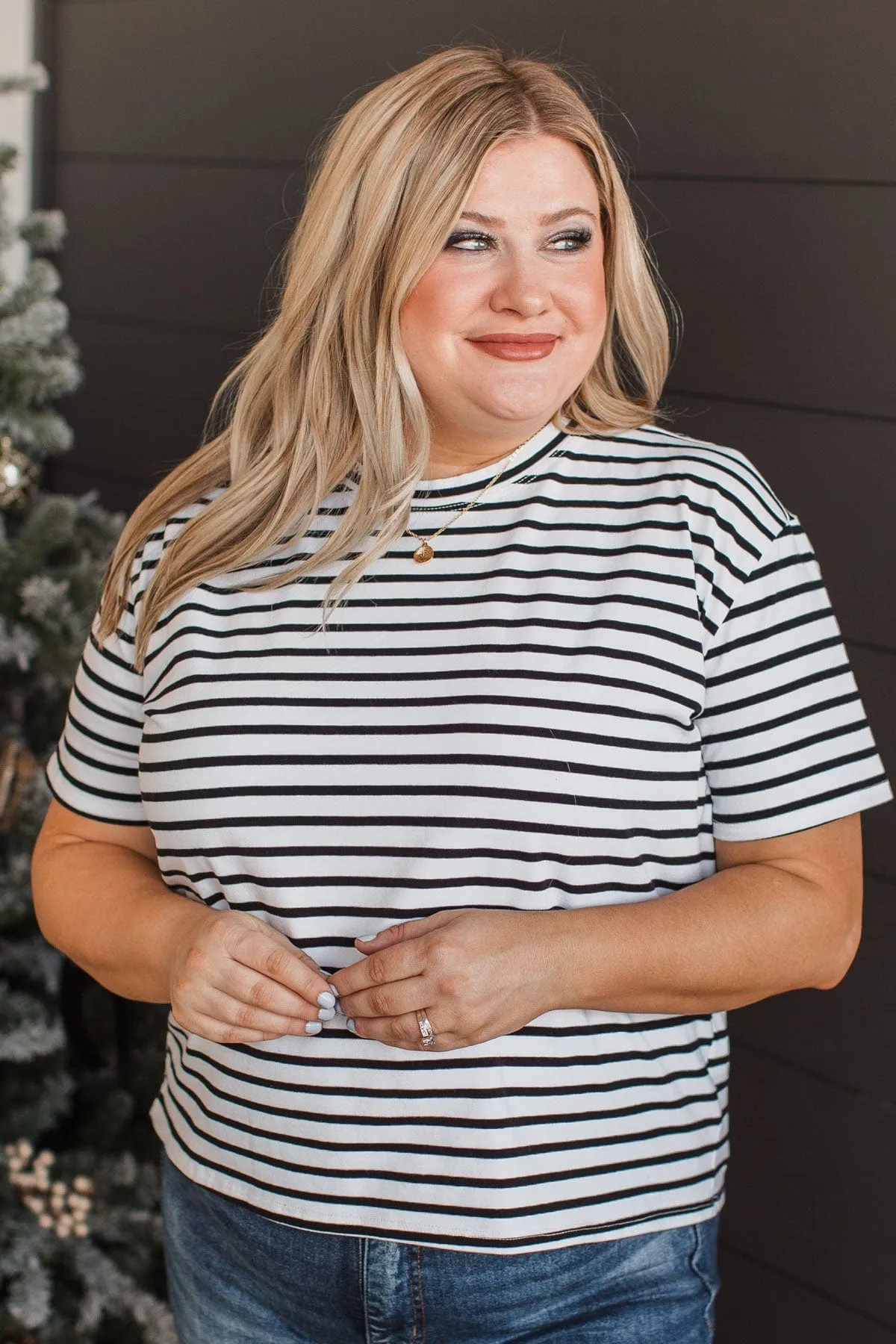 Crossing Lines Striped Knit Top- Black & White