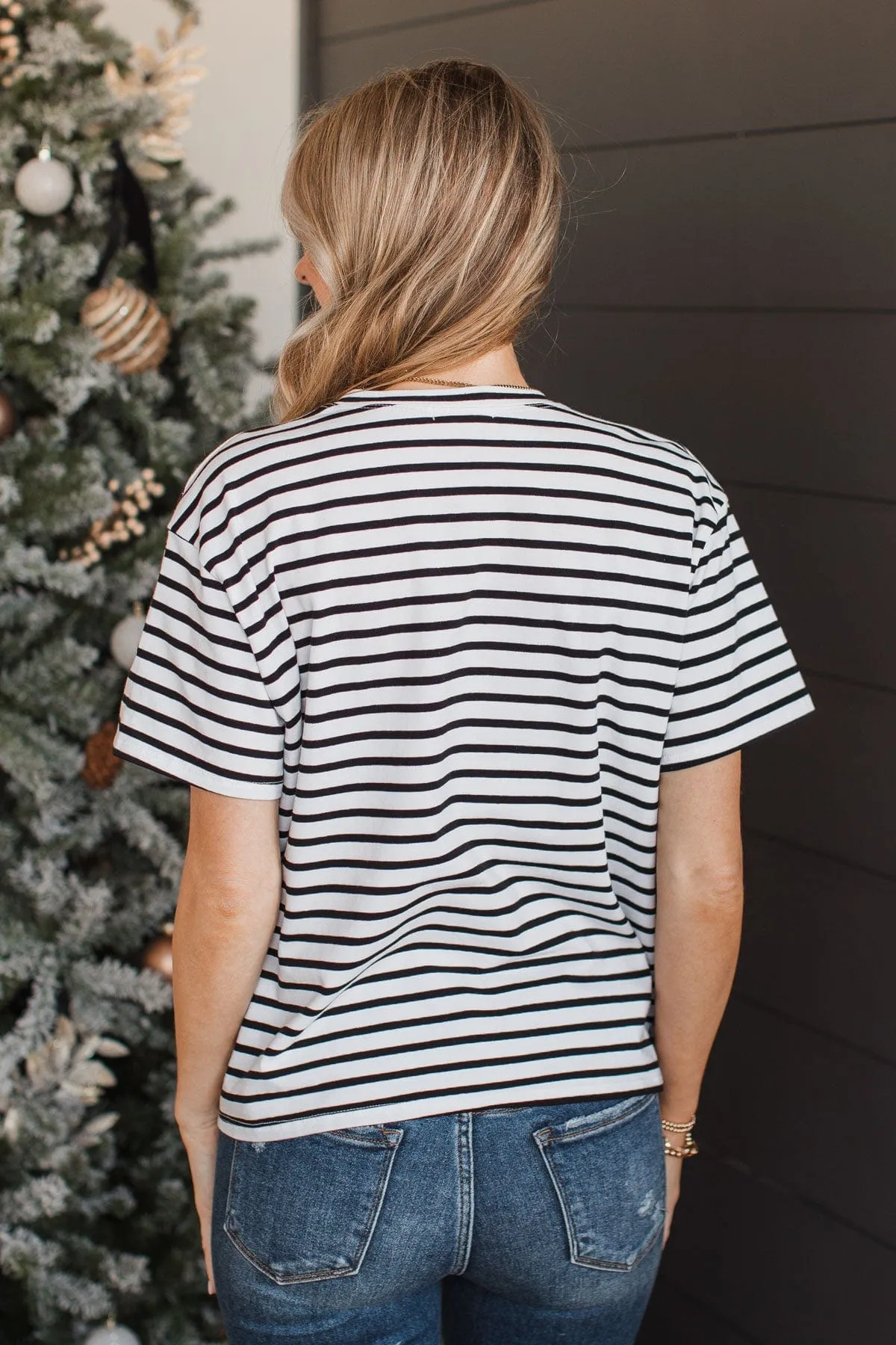 Crossing Lines Striped Knit Top- Black & White