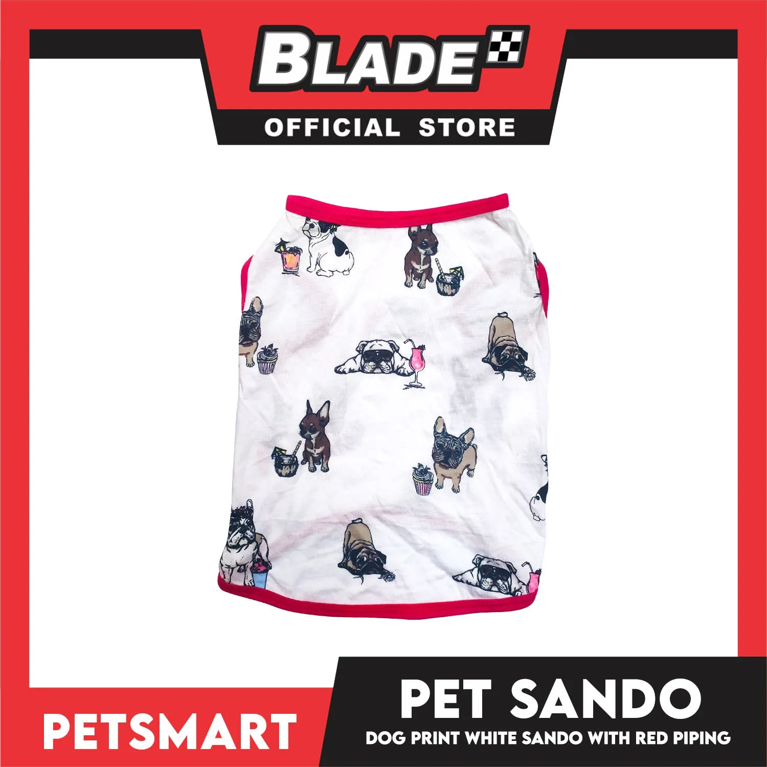Dog Sando With Dog Print Design, White Red Color DG-CTN112S (Small)