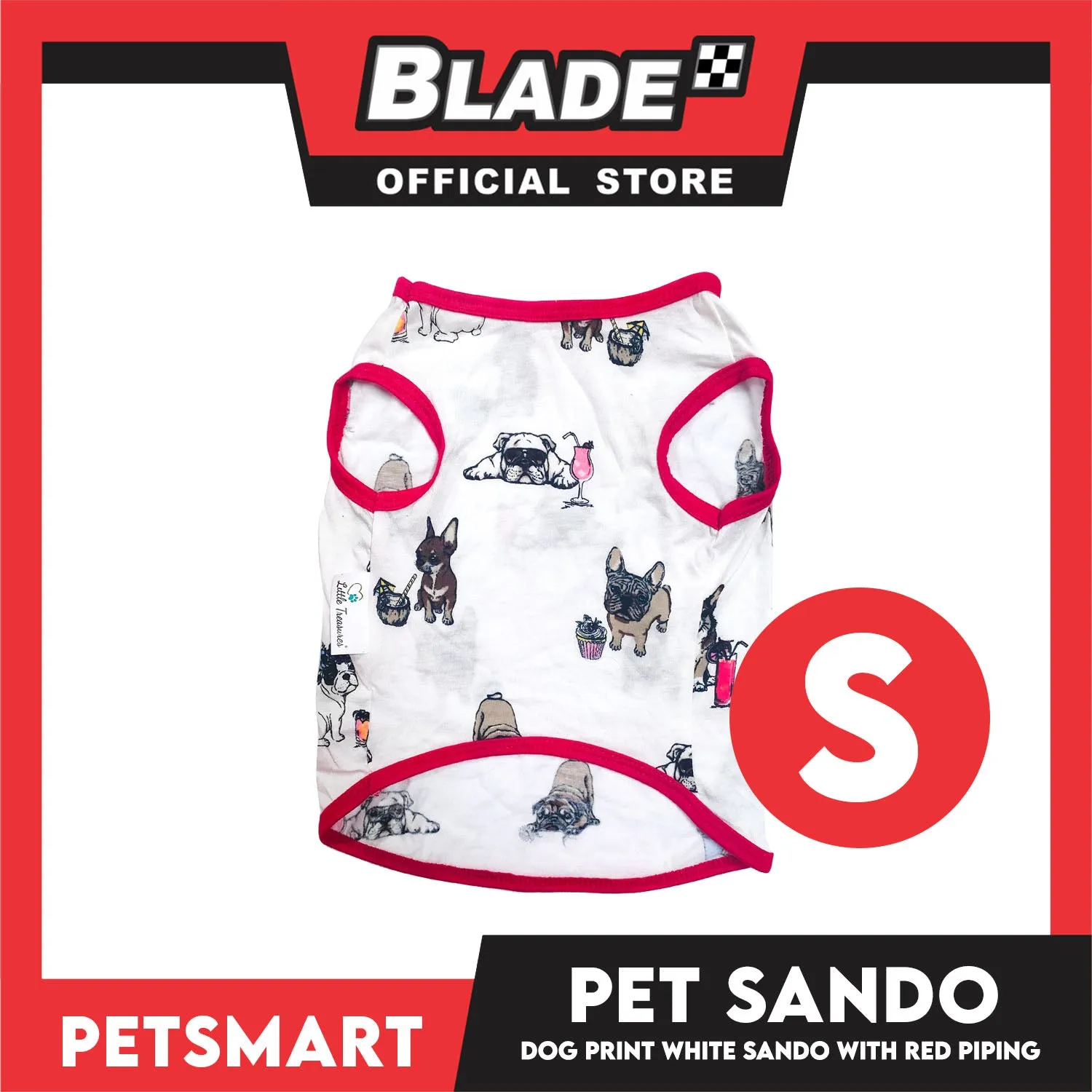 Dog Sando With Dog Print Design, White Red Color DG-CTN112S (Small)