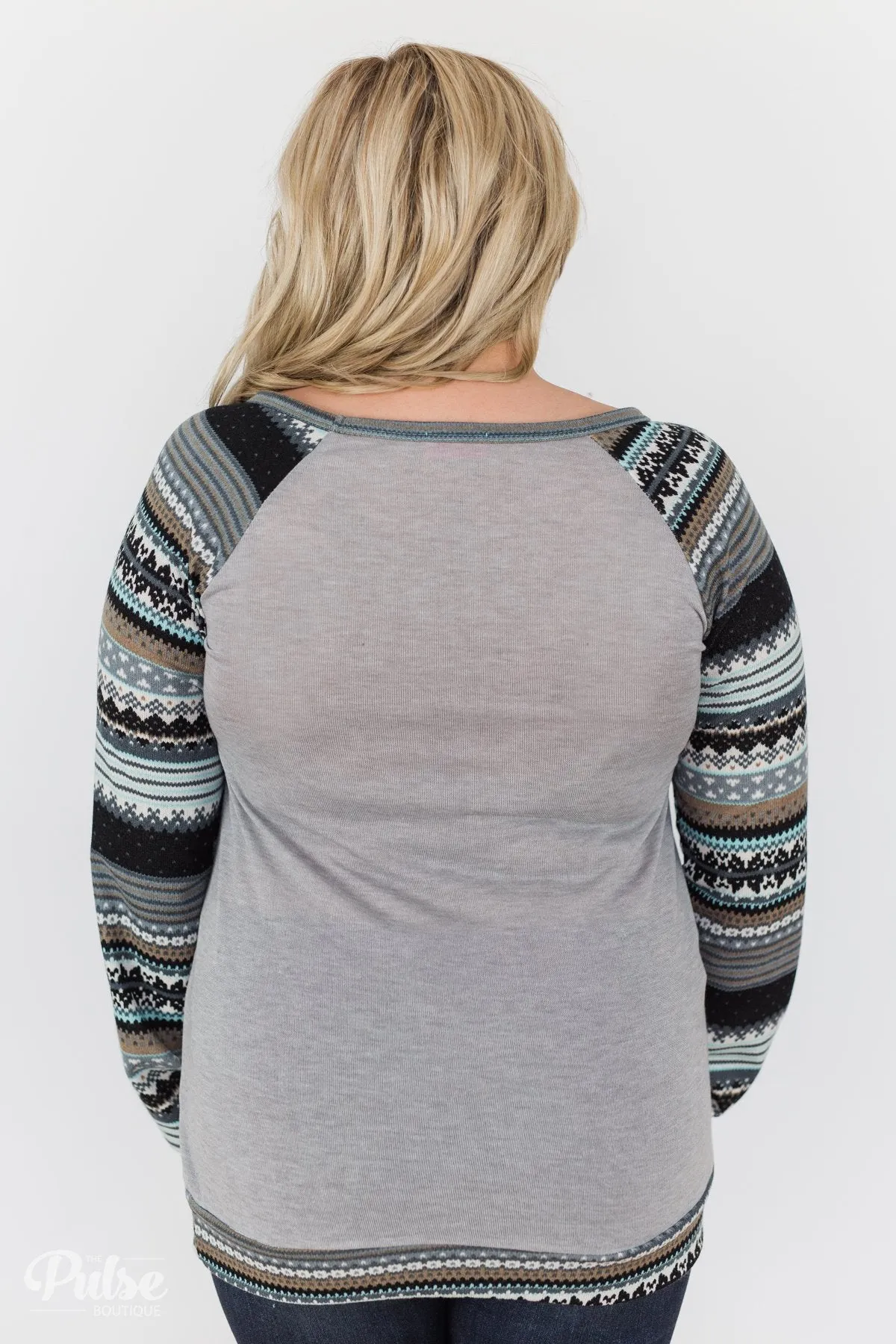 Feel Alive Printed Heart Top - Heather Grey & Mint