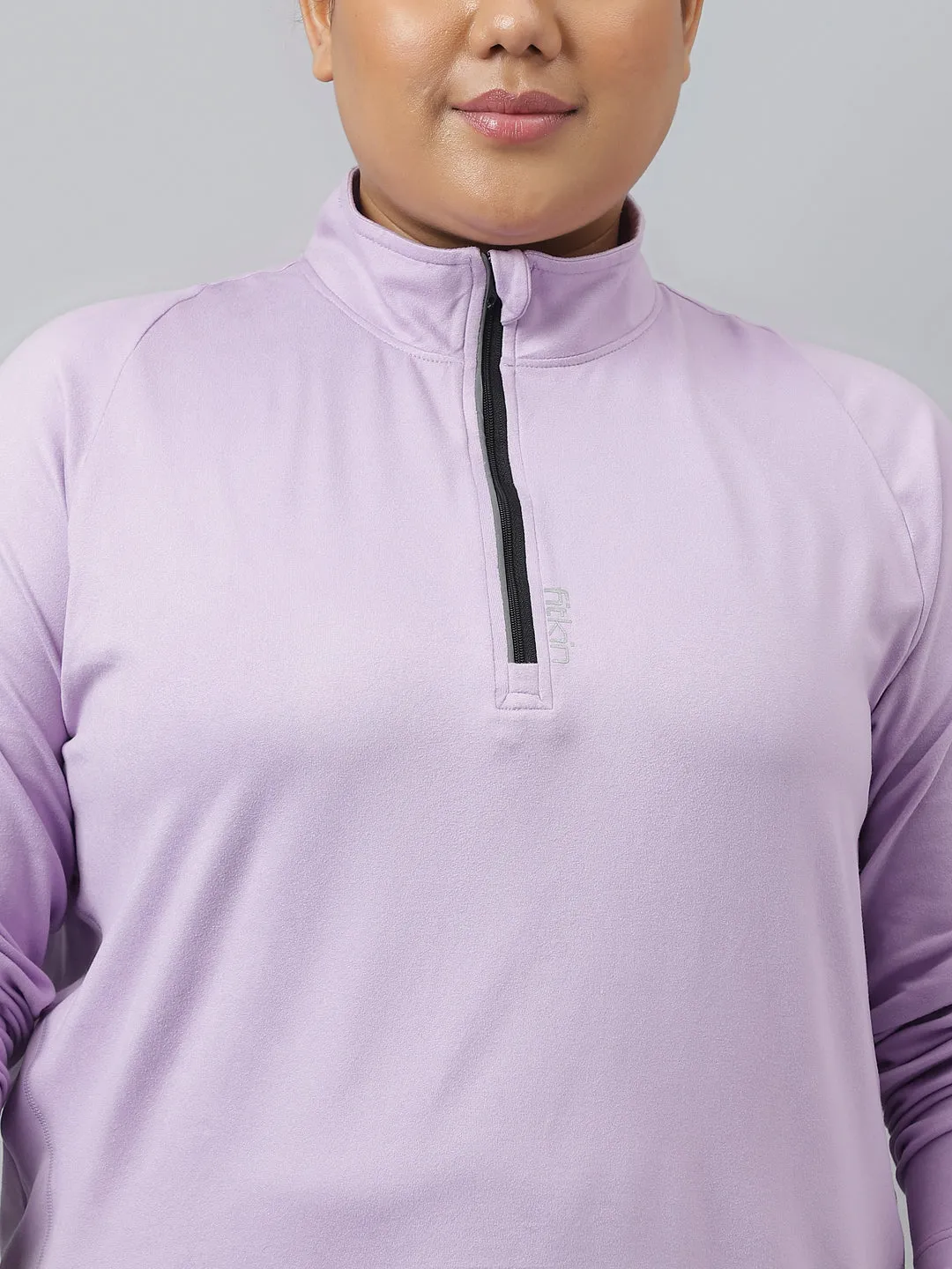 Fitkin Plus Size Super Soft Anti-Odor Lavender Front Zipper Tshirt