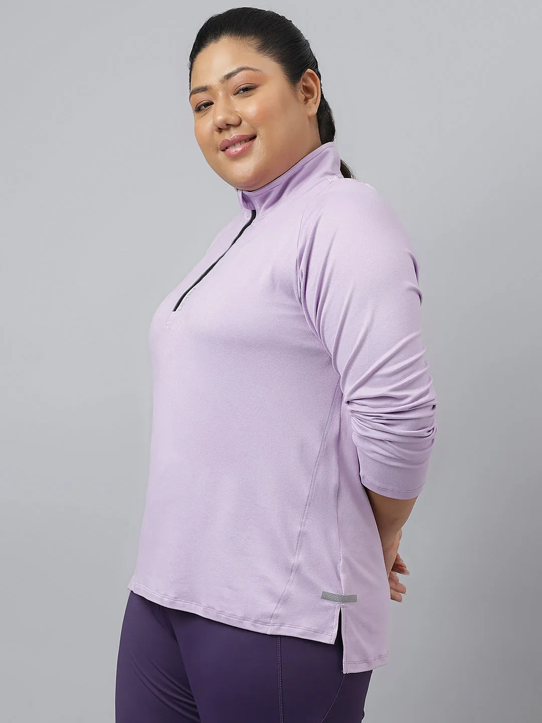 Fitkin Plus Size Super Soft Anti-Odor Lavender Front Zipper Tshirt