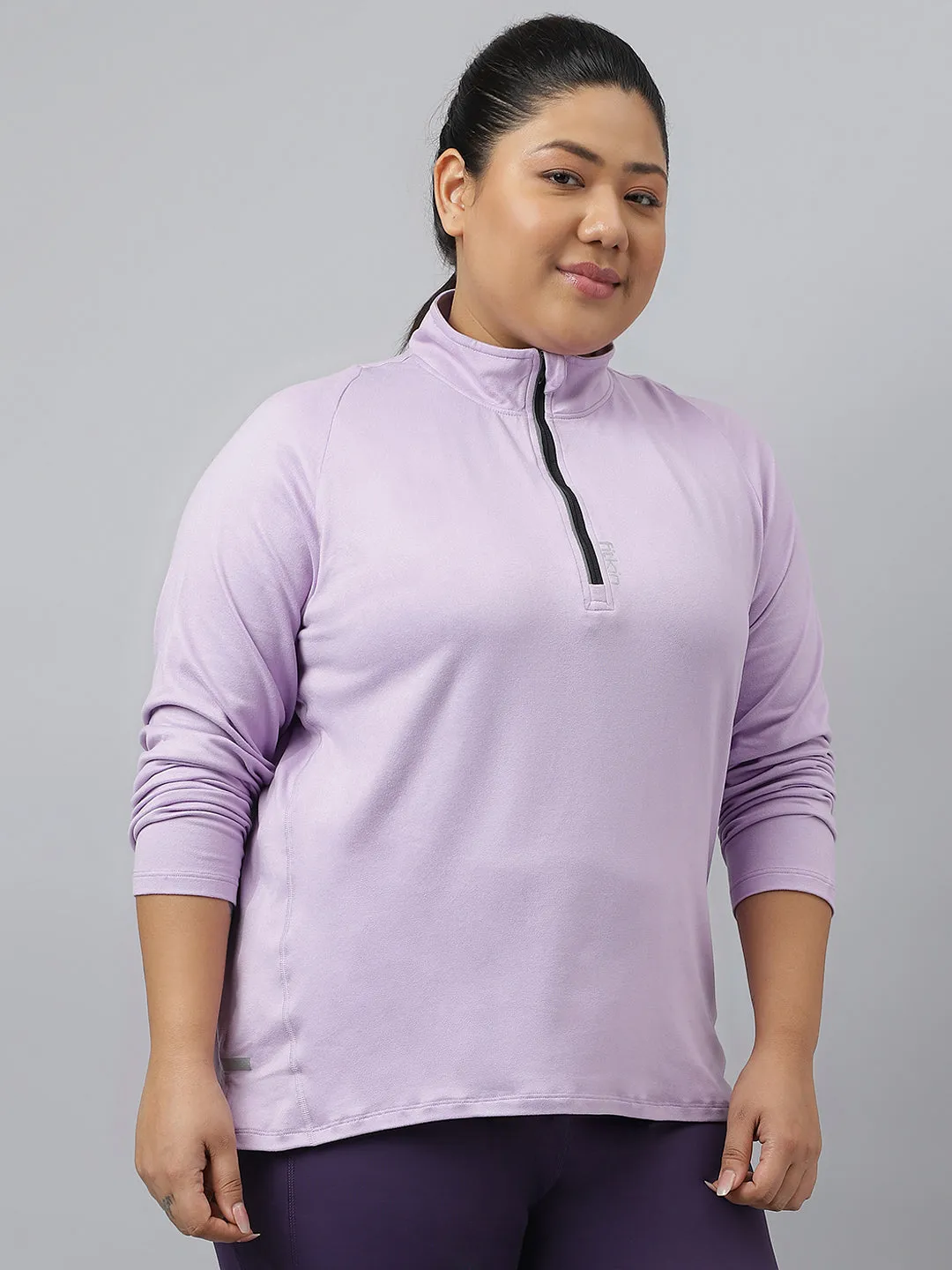 Fitkin Plus Size Super Soft Anti-Odor Lavender Front Zipper Tshirt