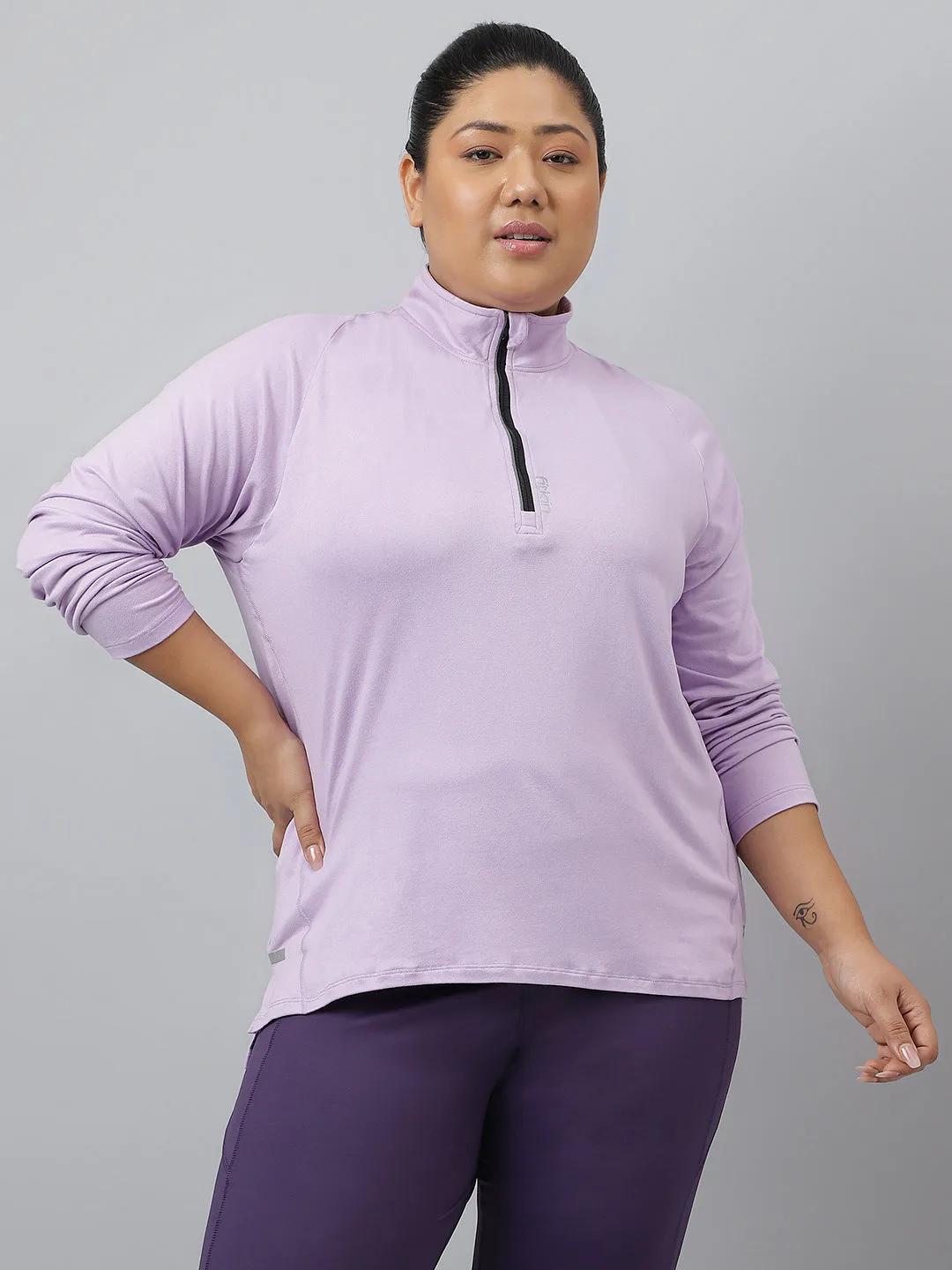Fitkin Plus Size Super Soft Anti-Odor Lavender Front Zipper Tshirt