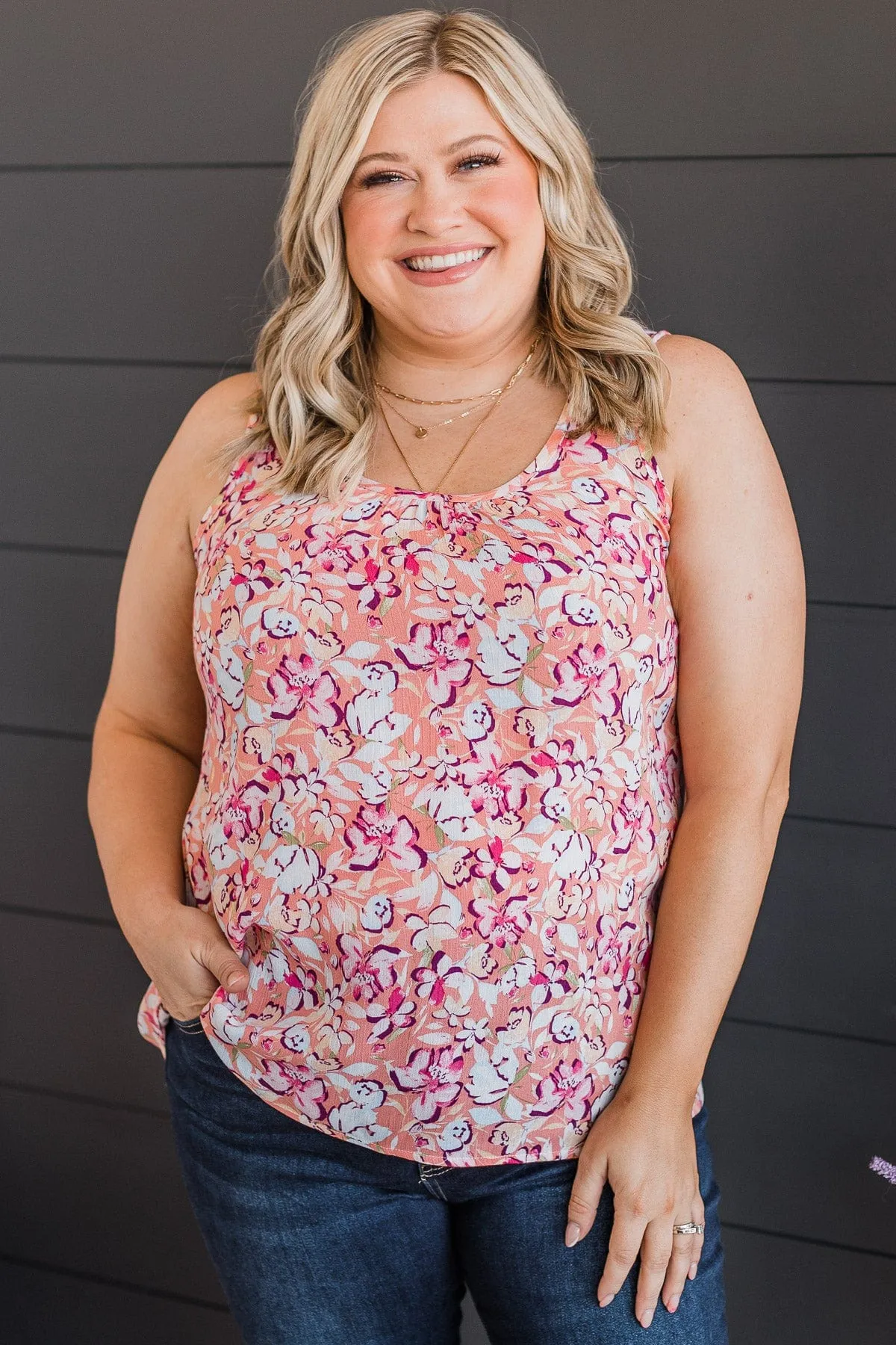 Found My Way Floral Tank Top- Coral