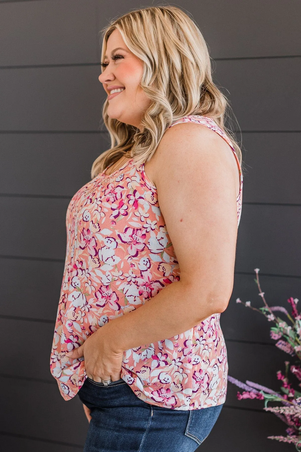 Found My Way Floral Tank Top- Coral
