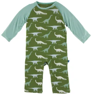 KicKee Pants Moss Sauropods L/S Raglan Romper