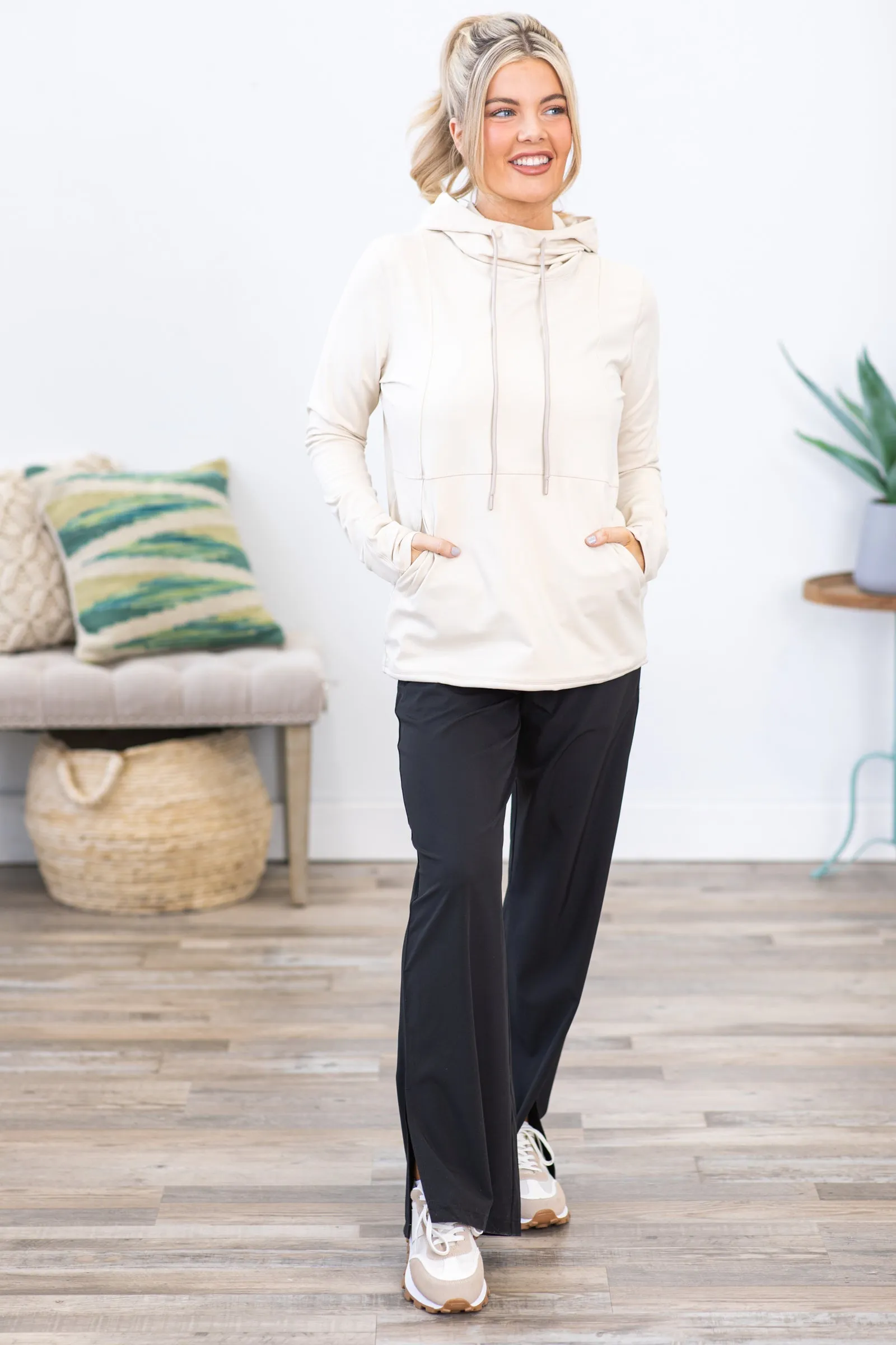 Light Beige Hooded Active Top