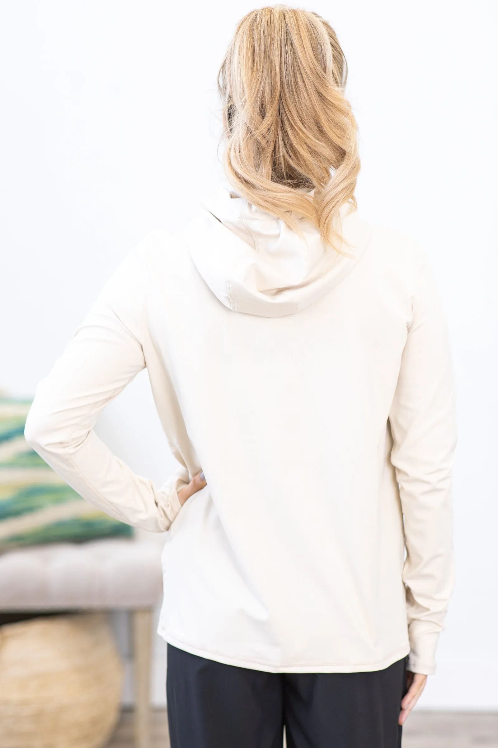 Light Beige Hooded Active Top