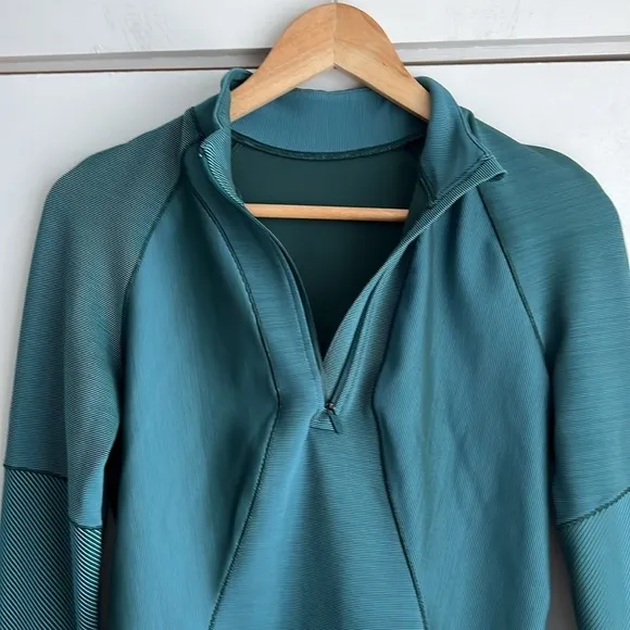 Lululemon Women’s Half Zip Jacket 4 Two-Tone Ribbed Green Jasper / Blue Chill