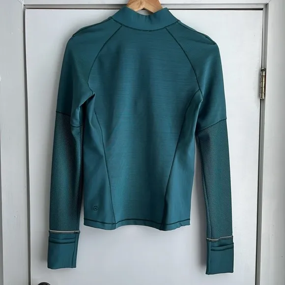 Lululemon Women’s Half Zip Jacket 4 Two-Tone Ribbed Green Jasper / Blue Chill