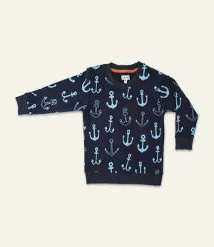 Navy Anchor Print Sweatshirt