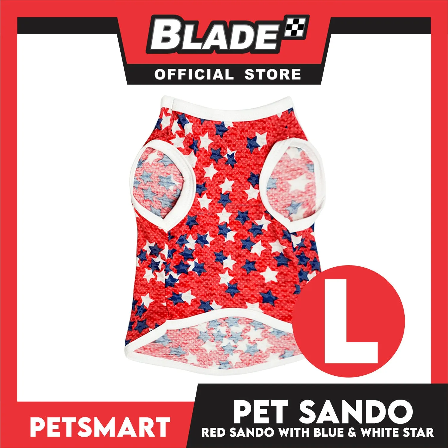 Pet Cloth Red Sando with Blue and White Star Design (Large) Perfect fit for Small Breed of Dog
