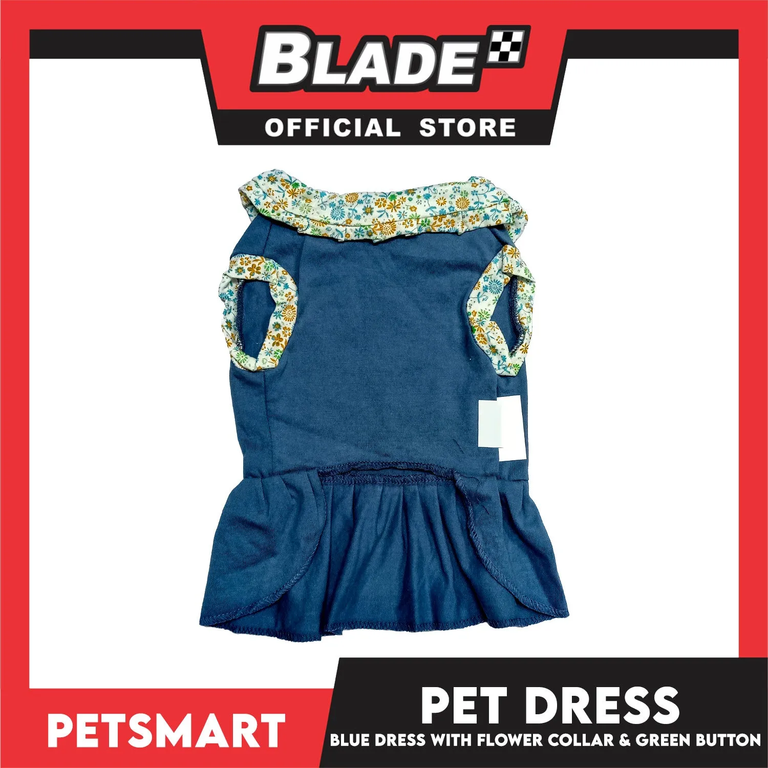 Pet Dress Blue with Flower Collar and Green Button Design DG-CTN185L (Large)
