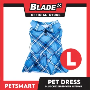 Pet Dress Checkered Blue With Buttons Dress DG-CTN116L (Large)