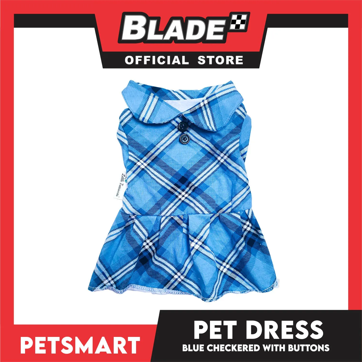Pet Dress Checkered Blue With Buttons Dress DG-CTN116L (Large)