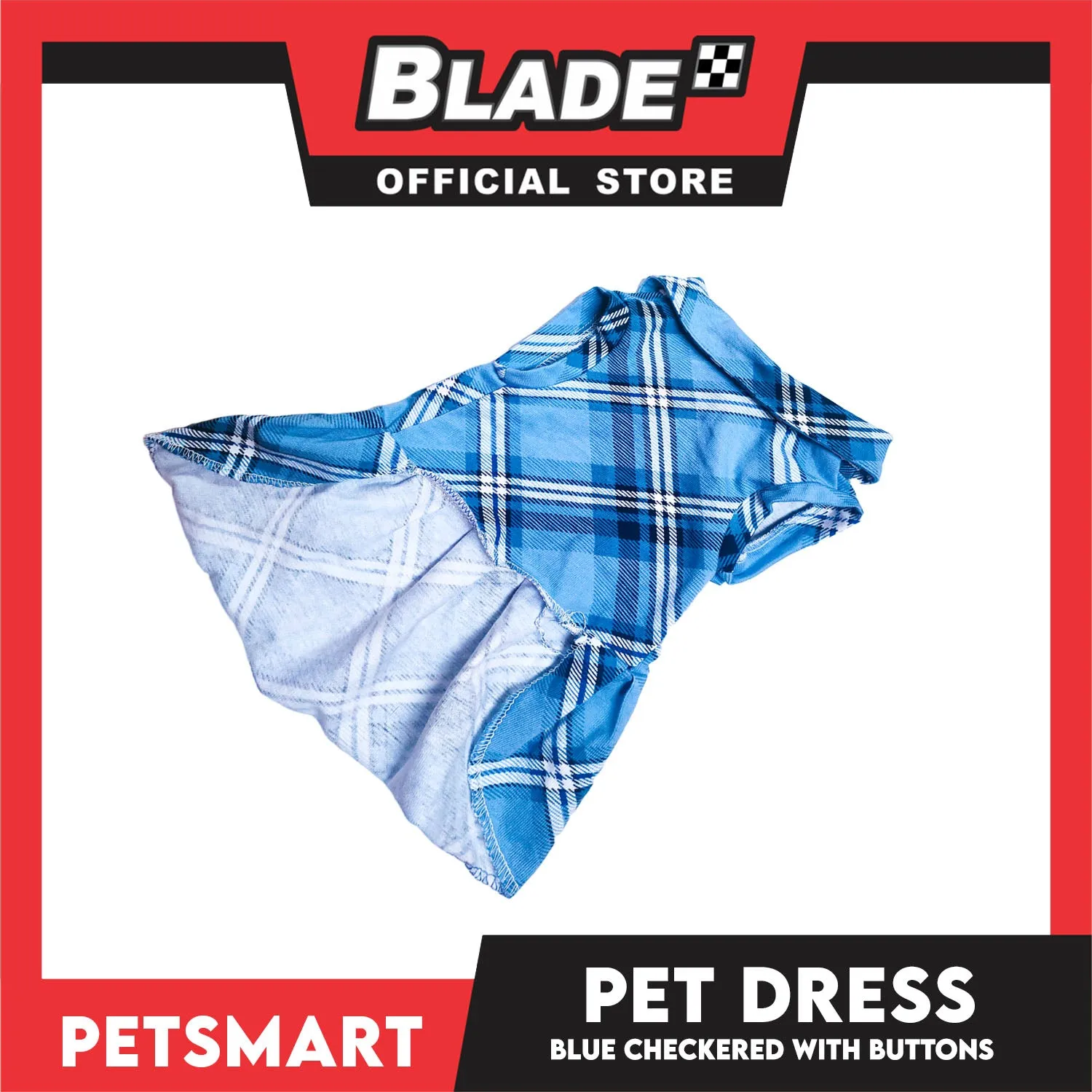 Pet Dress Checkered Blue With Buttons Dress DG-CTN116L (Large)