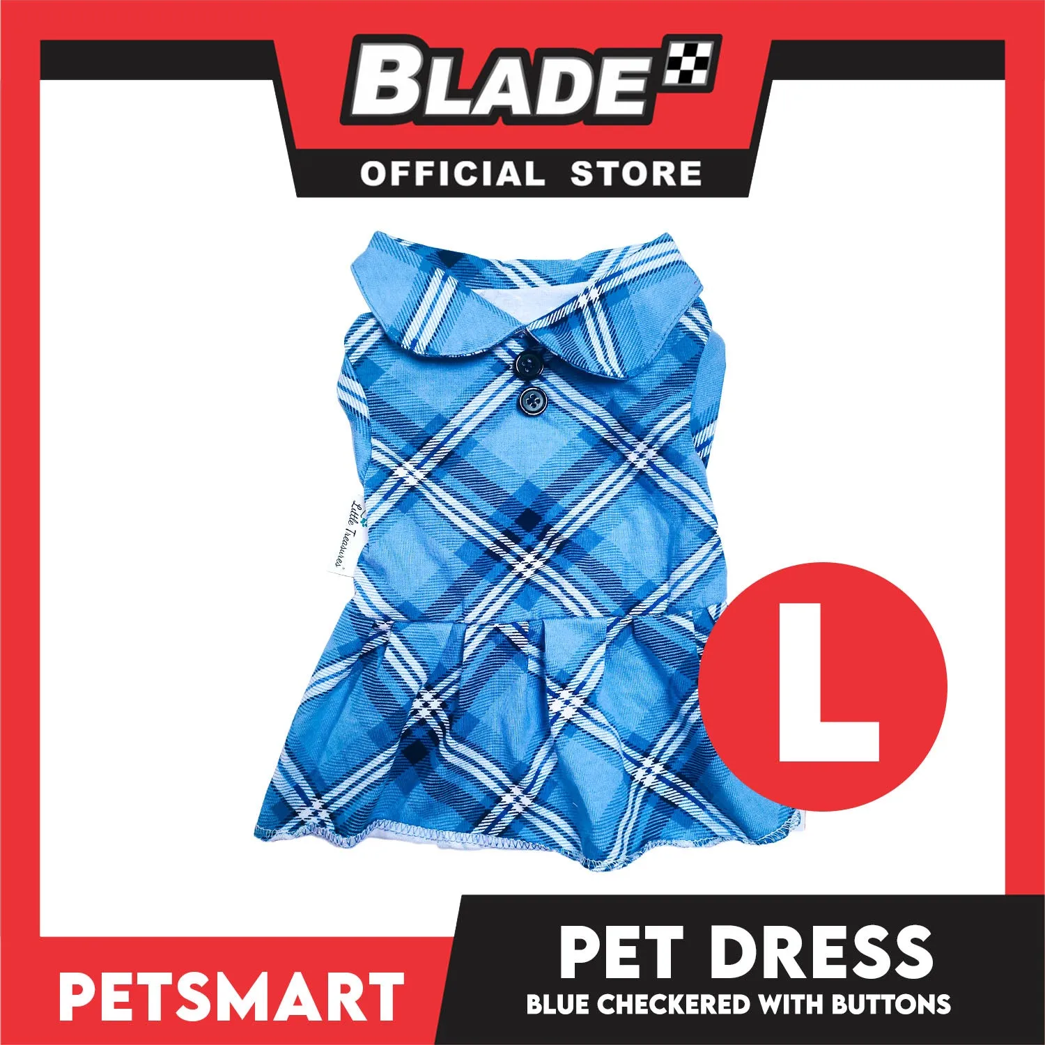 Pet Dress Checkered Blue With Buttons Dress DG-CTN116L (Large)