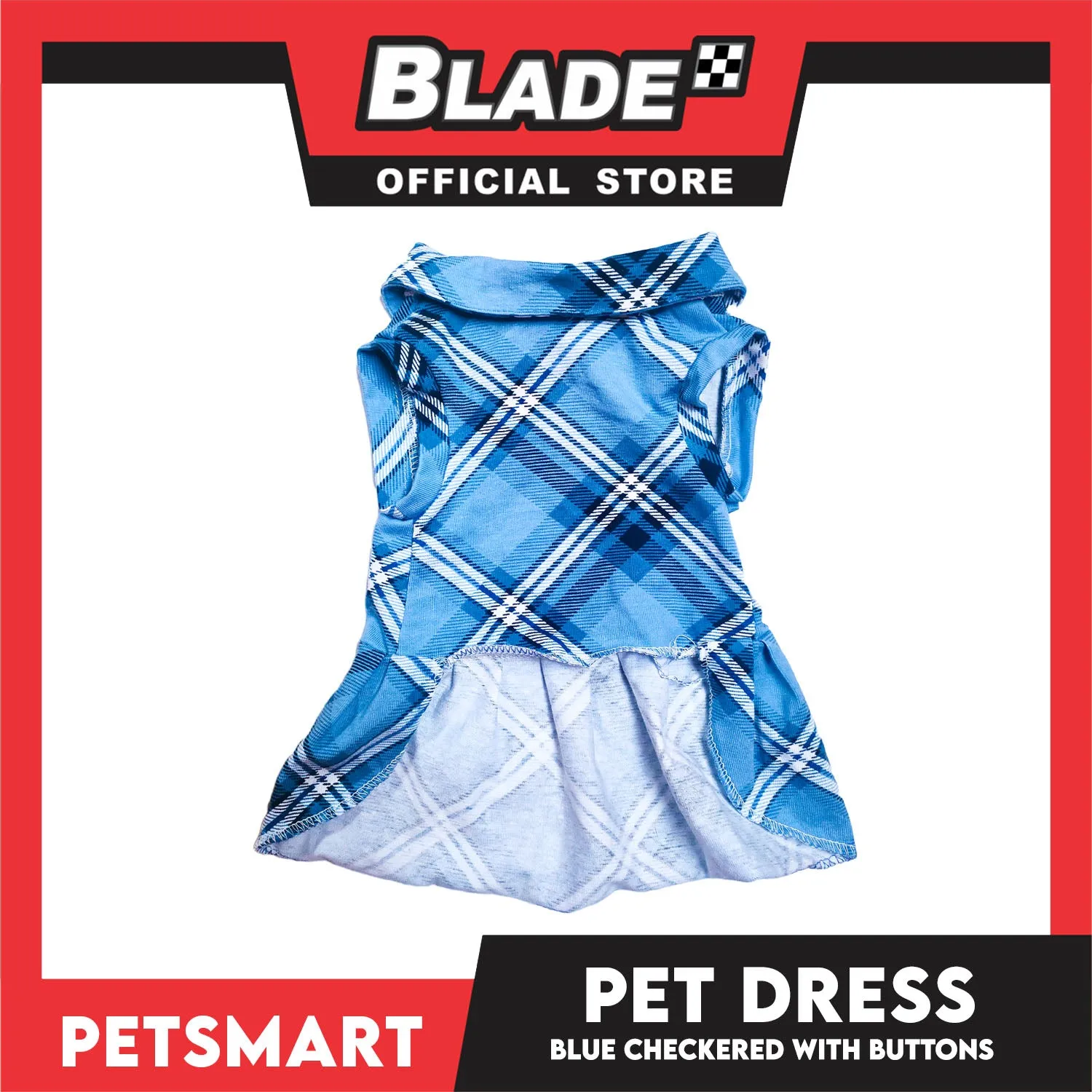 Pet Dress Checkered Blue With Buttons Dress DG-CTN116L (Large)