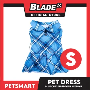 Pet Dress Checkered Blue With Buttons Dress DG-CTN116S (Small)