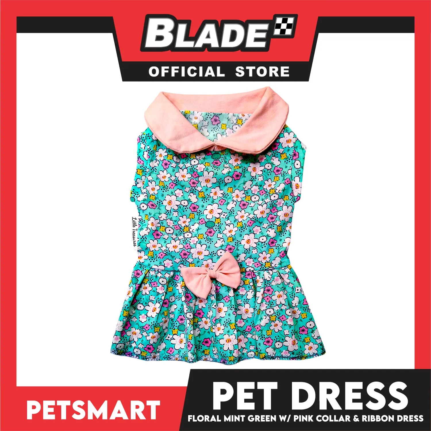Pet Dress Floral Mint Green with Pink Collar and Ribbon Perfect Fit for Dogs and Cats (XL)