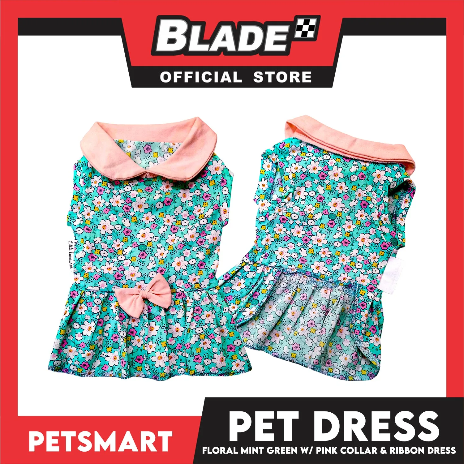 Pet Dress Floral Mint Green with Pink Collar and Ribbon Perfect Fit for Dogs and Cats (XL)
