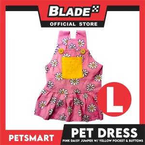 Pet Dress Pink Daisy Jumper with Yellow Pocket and Buttons Perfect Fit for Dogs and Cats (Large)