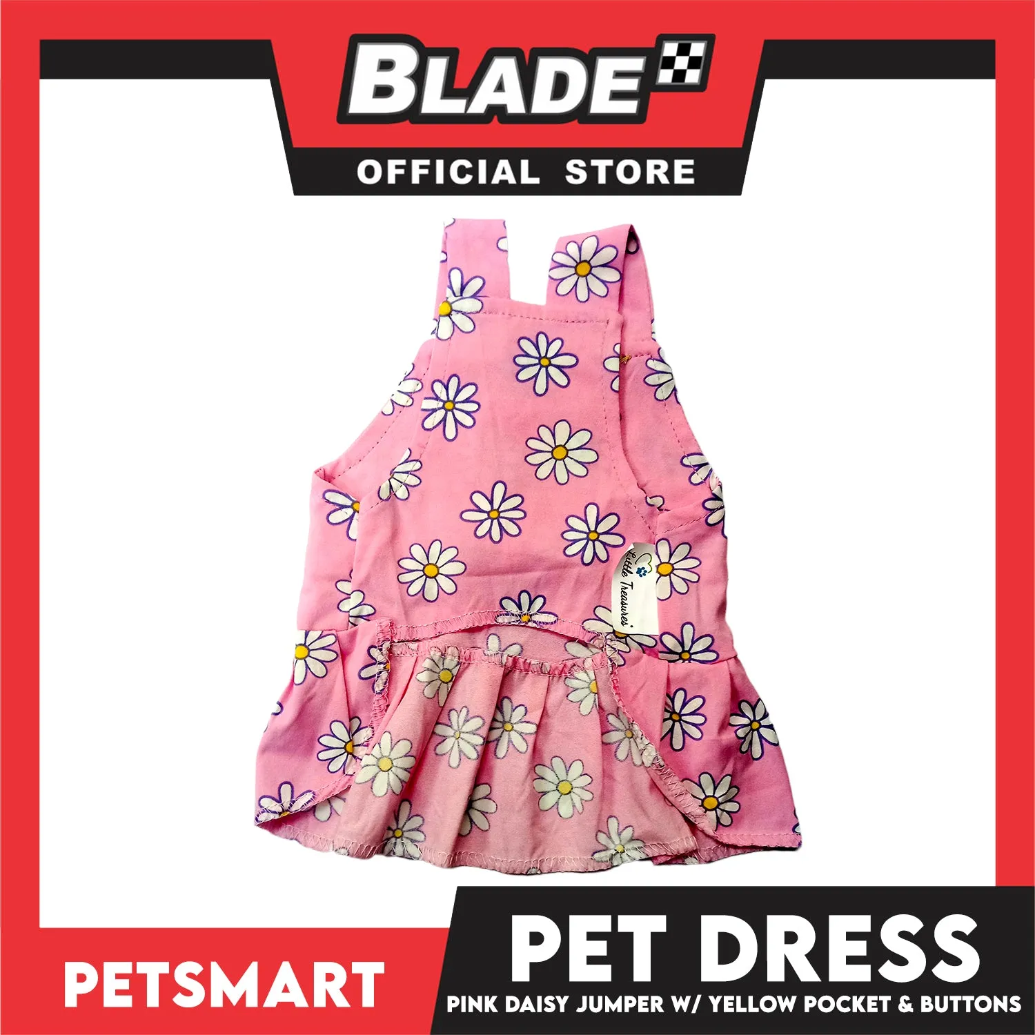 Pet Dress Pink Daisy Jumper with Yellow Pocket and Buttons Perfect Fit for Dogs and Cats (Medium)