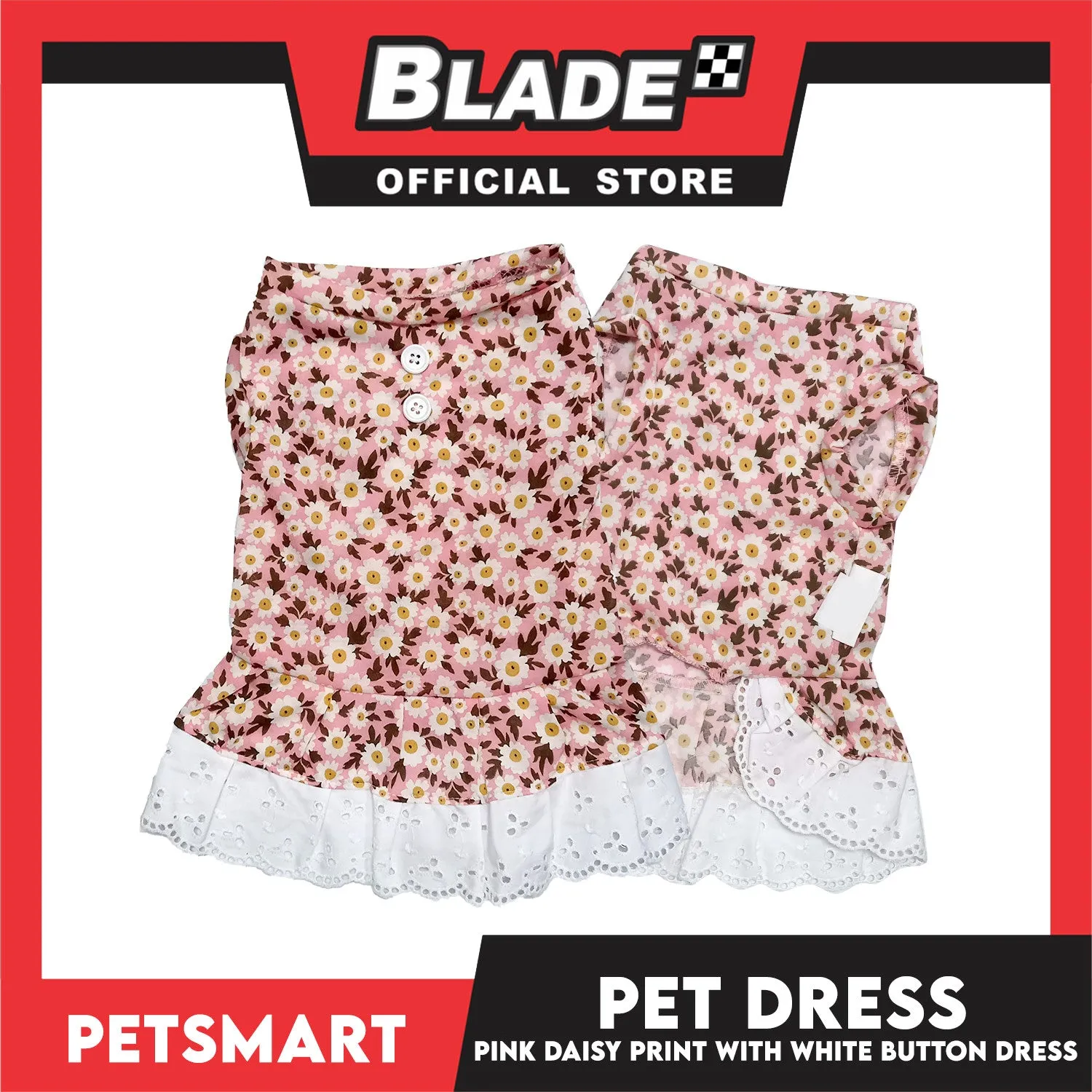 Pet Dress Pink Daisy Print with White Button Design DG-CTN186L (Large)