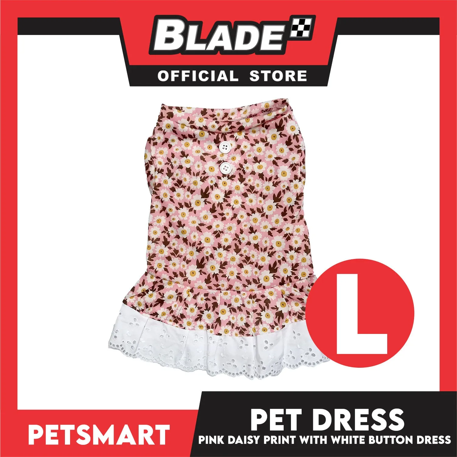Pet Dress Pink Daisy Print with White Button Design DG-CTN186L (Large)