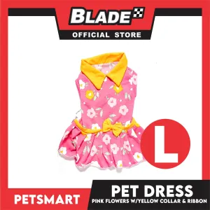 Pet Dress Pink Flowers With Yellow Collar And Ribbon Dress DG-CTN120L (Large) Perfect Fit For Dogs And Cats, Pet Dress Clothes, Soft and Comfortable Pet Clothing