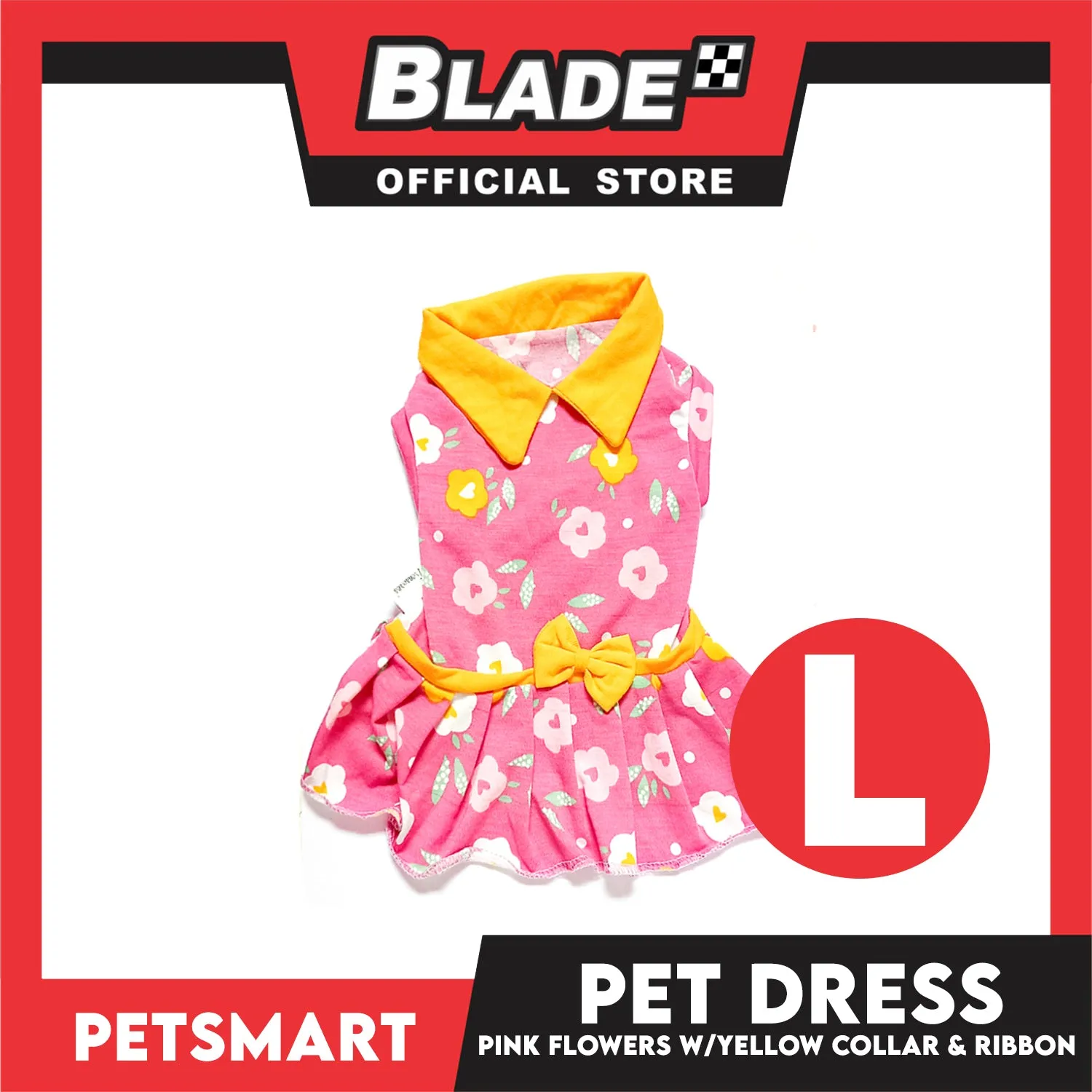 Pet Dress Pink Flowers With Yellow Collar And Ribbon Dress DG-CTN120L (Large) Perfect Fit For Dogs And Cats, Pet Dress Clothes, Soft and Comfortable Pet Clothing