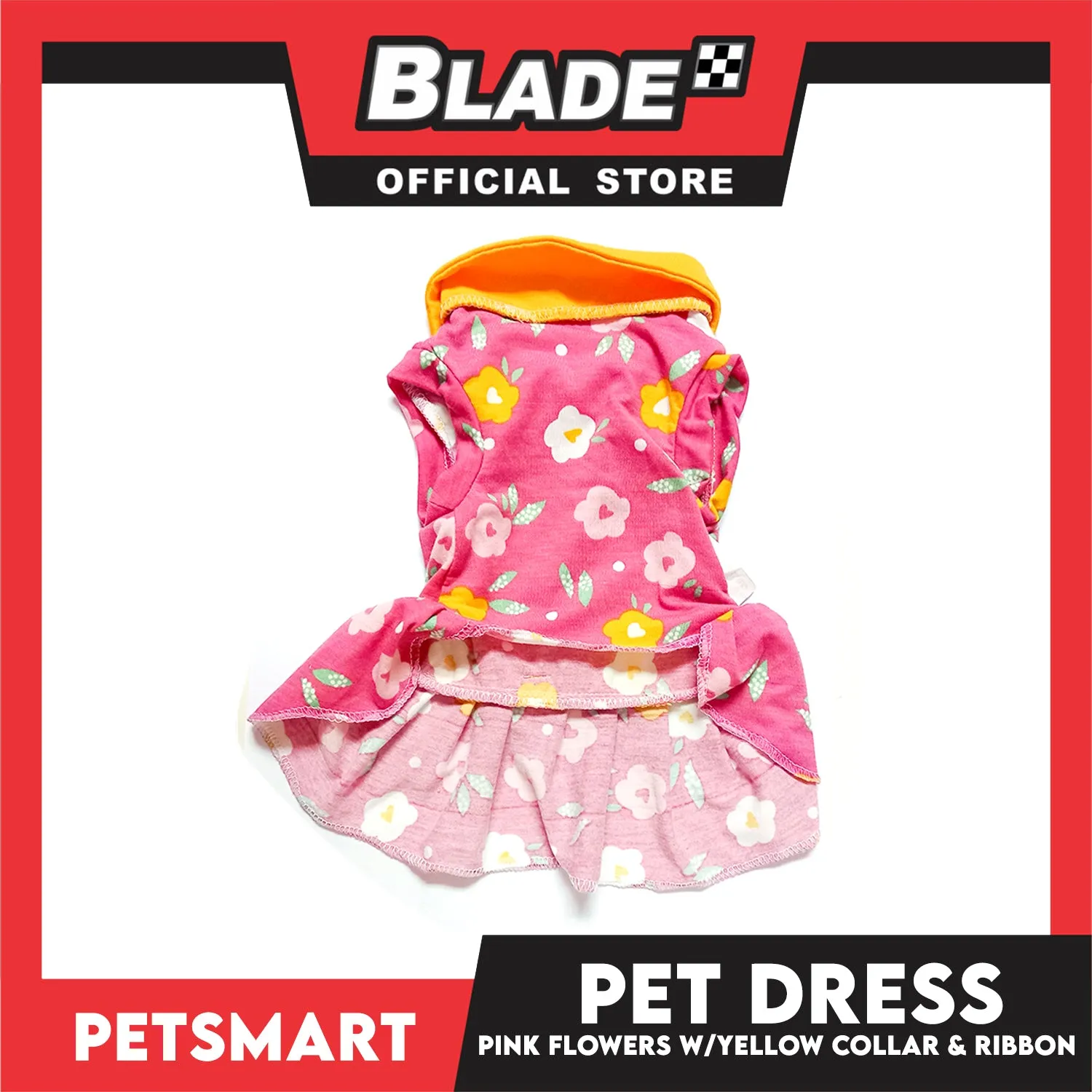 Pet Dress Pink Flowers With Yellow Collar And Ribbon Dress DG-CTN120L (Large) Perfect Fit For Dogs And Cats, Pet Dress Clothes, Soft and Comfortable Pet Clothing