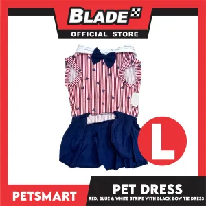 Pet Dress Red, Blue and White Stripe with Black Bow Tie Design DG-CTN184L (Large)
