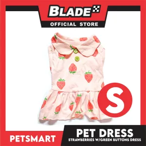 Pet Dress Strawberries With Green Buttons Dress DG-CTN121S (Small) Perfect Fit For Dogs And Cats, Pet Dress Clothes, Soft and Comfortable Pet Clothing
