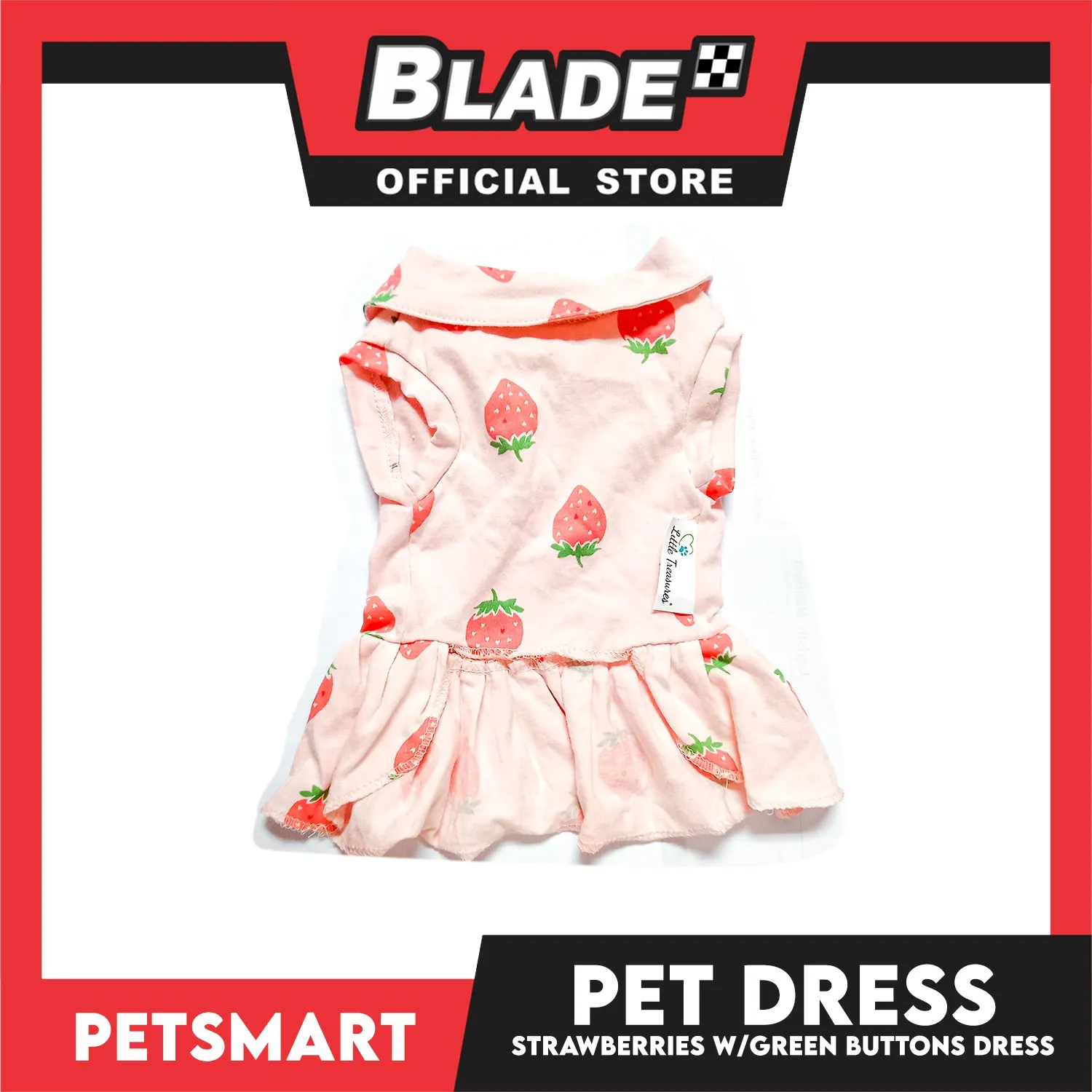 Pet Dress Strawberries With Green Buttons Dress DG-CTN121S (Small) Perfect Fit For Dogs And Cats, Pet Dress Clothes, Soft and Comfortable Pet Clothing