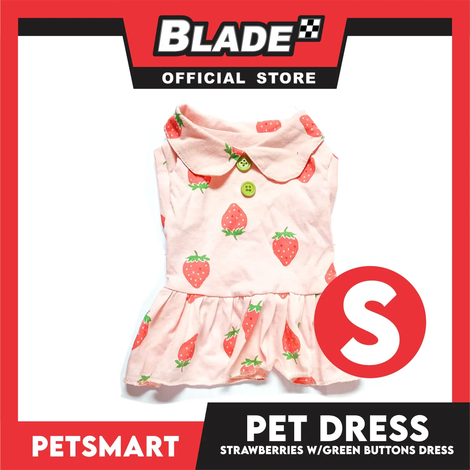 Pet Dress Strawberries With Green Buttons Dress DG-CTN121S (Small) Perfect Fit For Dogs And Cats, Pet Dress Clothes, Soft and Comfortable Pet Clothing