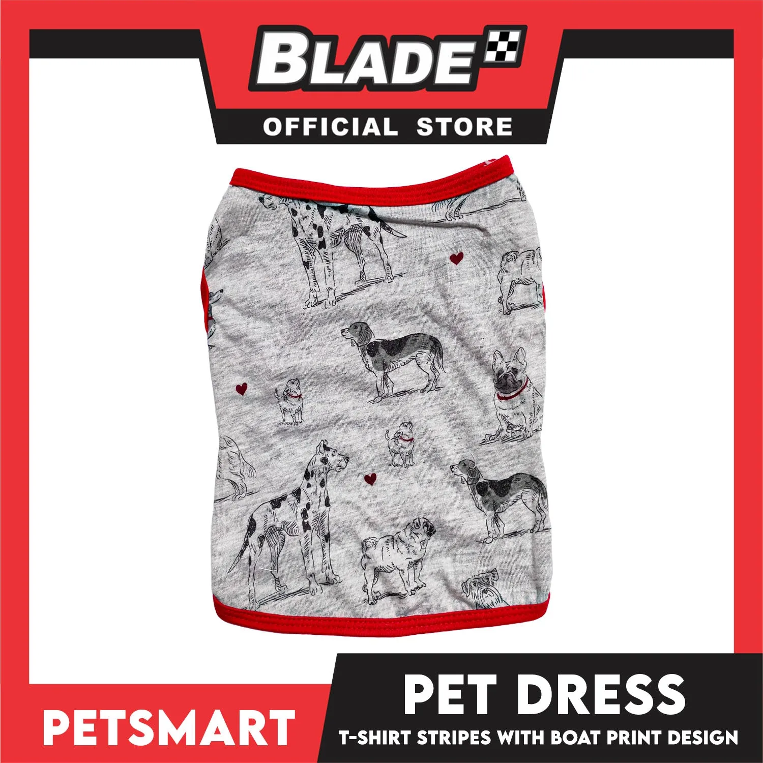 Pet Sando Dog Print Design With Red Piping, Gray Color DG-CTN107XL (XL)