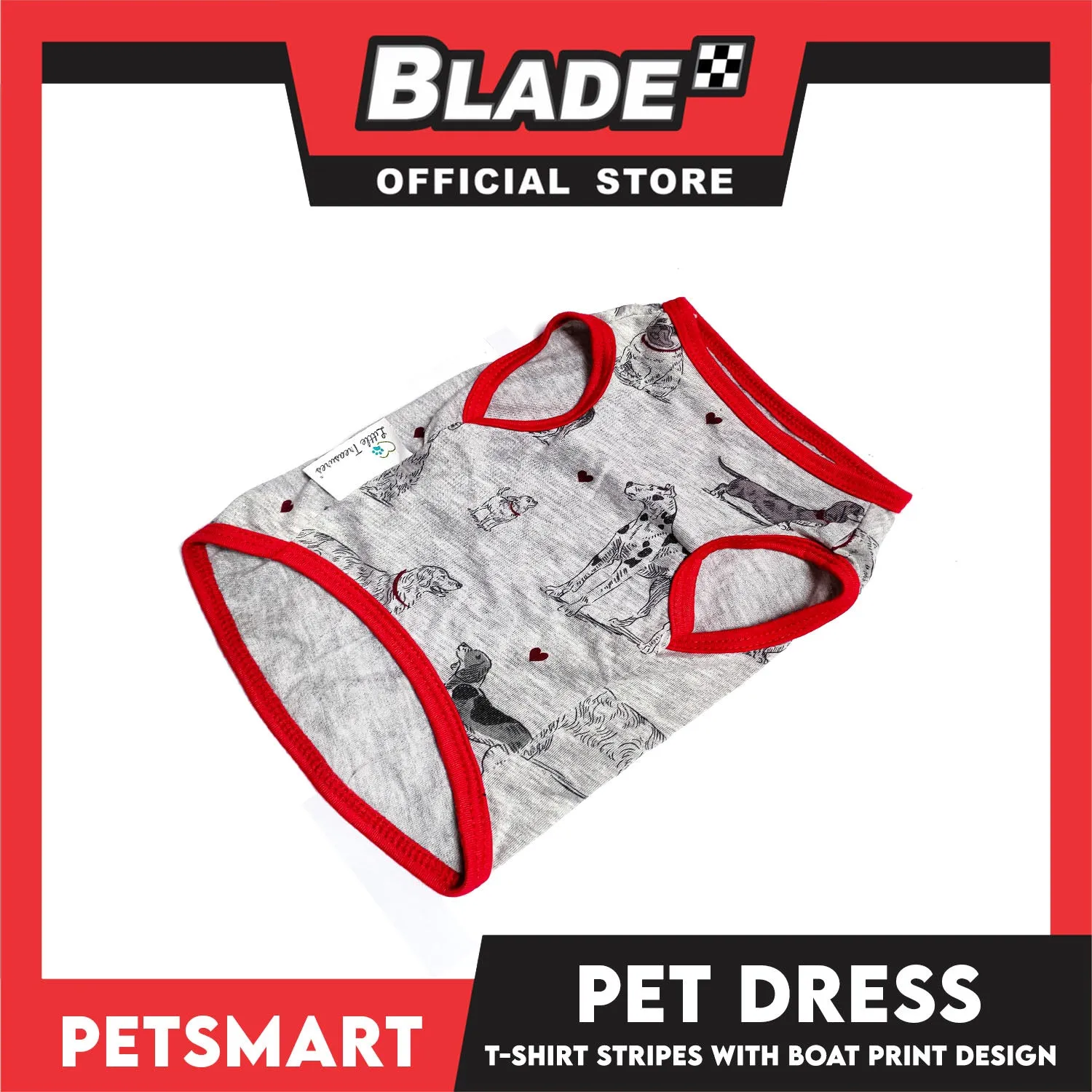 Pet Sando Dog Print Design With Red Piping, Gray Color DG-CTN107XL (XL)